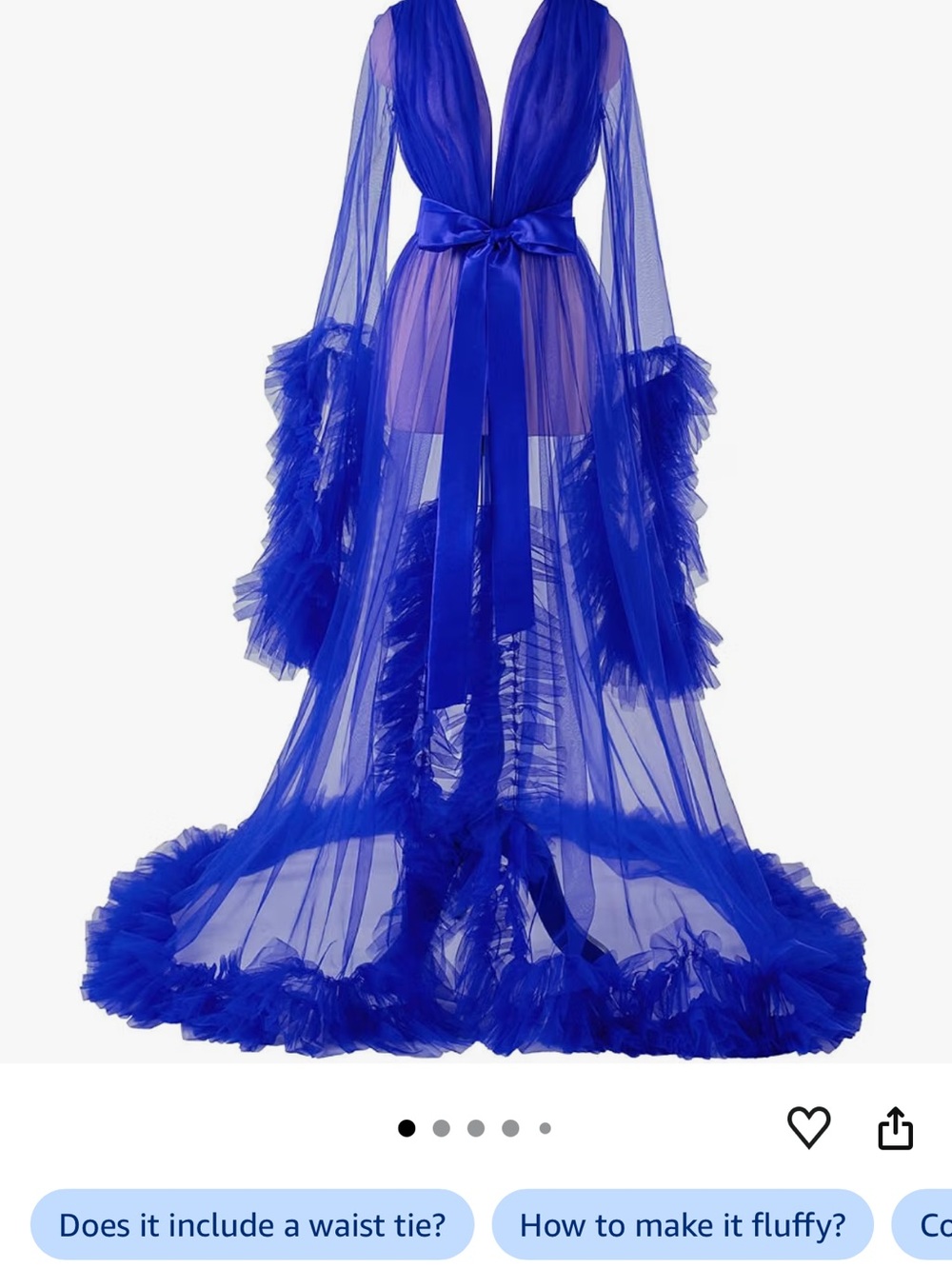 Royal Blue Sheer Ruffle Robe with Satin Waist Tie